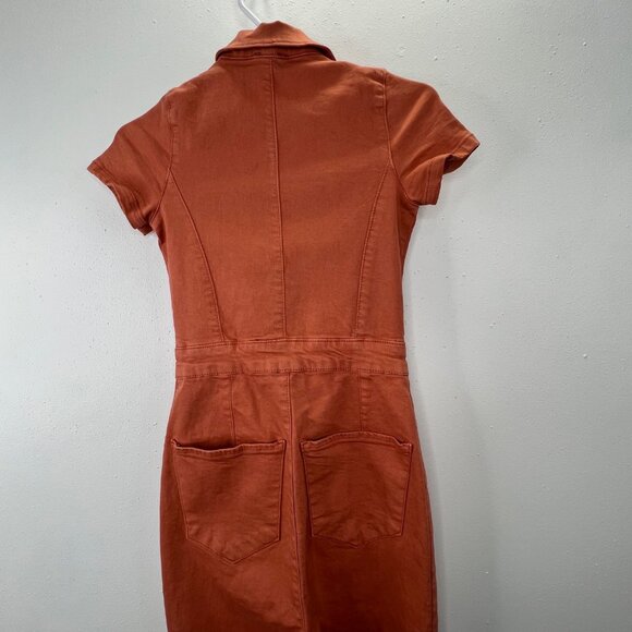 Nasty Gal Flare Jumpsuit Zip Front Denim Coral 2 Short Sleeve Pockets NWT - Picture 5 of 8